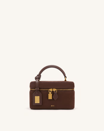 Cleo Henkeltasche in Kastenform aus Wildlederimitat - Schokoladenbraun