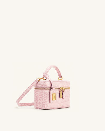 Cleo Henkeltasche in Kastenform - Hellrosa mit Krokoprägung