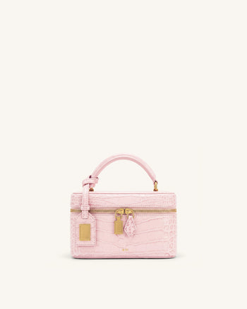 Cleo Henkeltasche in Kastenform - Hellrosa mit Krokoprägung
