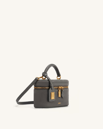 Cleo Henkeltasche in Box-Form aus Wildlederimitat - Dunkelgrau