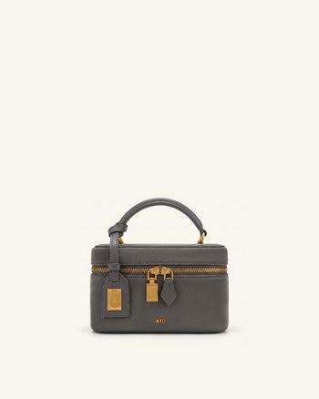 Cleo Henkeltasche in Box-Form aus Wildlederimitat - Dunkelgrau