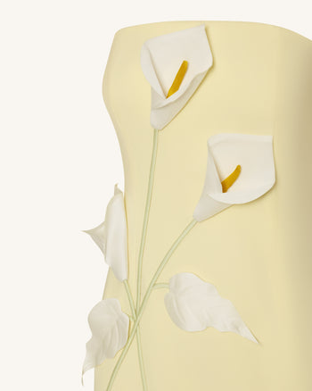 Trägerloses Kleid mit Blumenapplikationen - Gelb