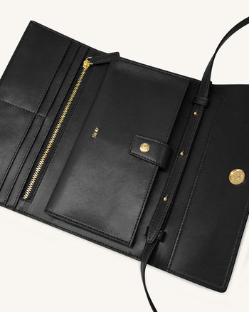 Überschlagbrieftasche mit gewebter Textur - Schwarz