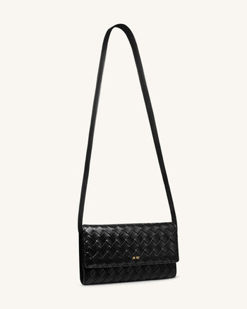 Überschlagbrieftasche mit gewebter Textur - Schwarz
