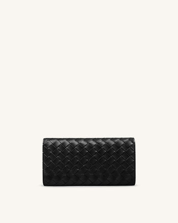 Überschlagbrieftasche mit gewebter Textur - Schwarz