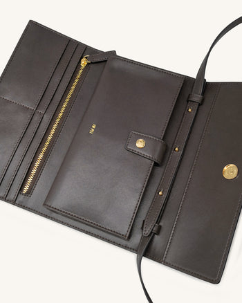 Überschlagbrieftasche mit gewebter Textur - Schokoladenbraun