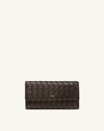 Überschlagbrieftasche mit gewebter Textur - Schokoladenbraun