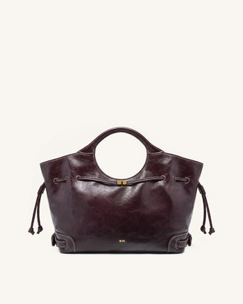 Virelle Tote-Bag aus gewachstem veganem Leder mit Kordelzug – Burgund