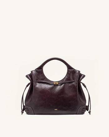 Virelle Tote-Bag aus gewachstem veganem Leder mit Kordelzug – Burgund