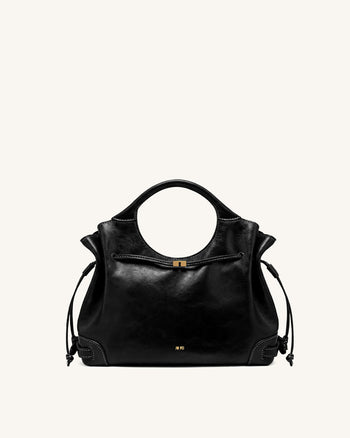 Virelle Tote-Bag aus gewachstem veganem Leder mit Kordelzug – Schwarz
