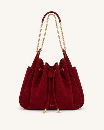 Rowan Gesteppte Ketten-Bucket-Bag aus Kunstwildleder - Dunkelrot