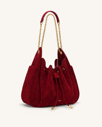 Rowan Gesteppte Ketten-Bucket-Bag aus Kunstwildleder - Dunkelrot
