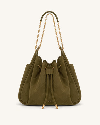 Rowan Gesteppte Ketten-Bucket-Bag aus Kunstwildleder - Olivgrün