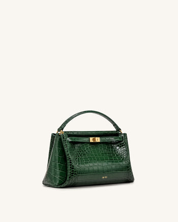 Carmen Henkeltasche - Tannengrün-Krokoprägung