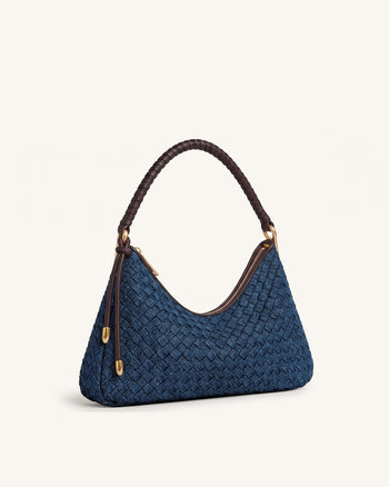 Lorena Gewebte Denim-Schultertasche - Dunkelblau