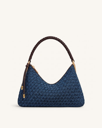 Lorena Gewebte Denim-Schultertasche - Dunkelblau