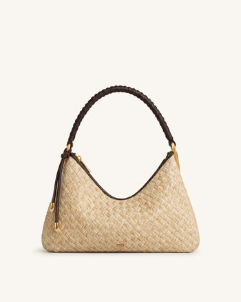 Lorena Schultertasche in Bast-Optik - Braun