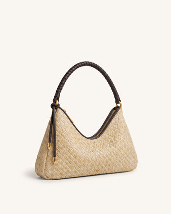 Lorena Schultertasche in Bast-Optik - Braun