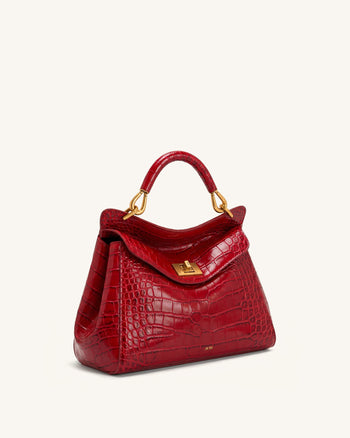 Lucia Klassische Henkeltasche - Burgunder-Krokoprägung
