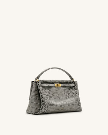 Carmen Henkeltasche - Graue Kroko-Optik