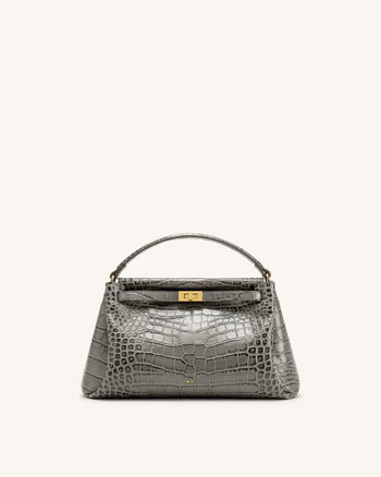 Carmen Henkeltasche - Graue Kroko-Optik