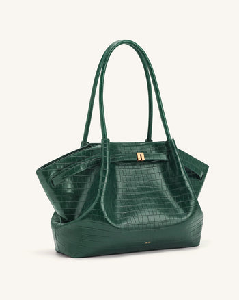 Hana Große Tote Bag - Grüne Kroko-Optik