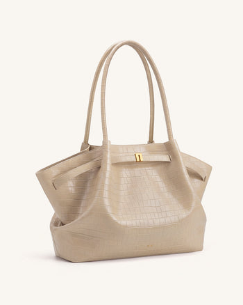 Hana Große Tote Bag - Elefantengraue Kroko-Optik