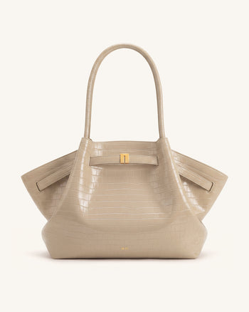 Hana Große Tote Bag - Elefantengraue Kroko-Optik