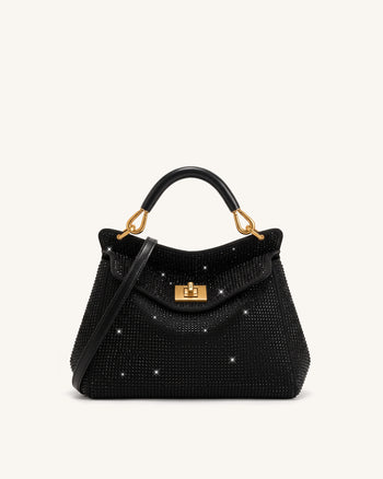 Lucia Klassische Henkeltasche mit künstlichen Kristallen - Schwarz