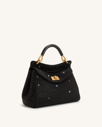 Lucia Klassische Henkeltasche mit künstlichen Kristallen - Schwarz