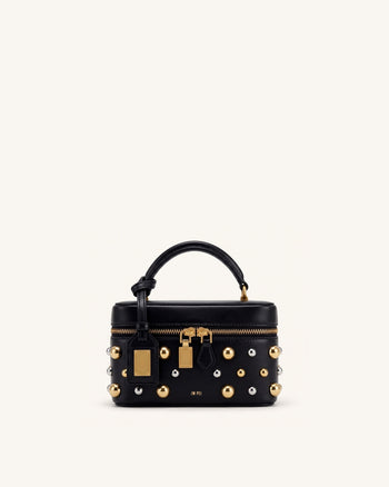 Cleo Henkeltasche in Boxform mit Nieten - Schwarz