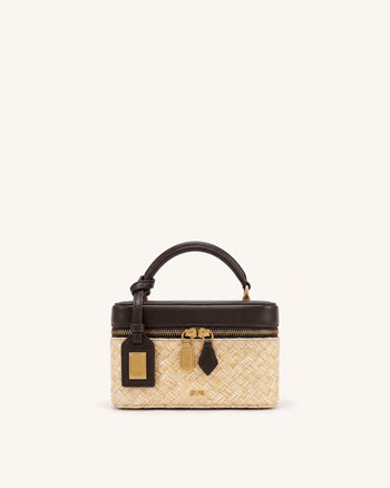 Cleo Kunststroh Box-Form Henkeltasche - Braun