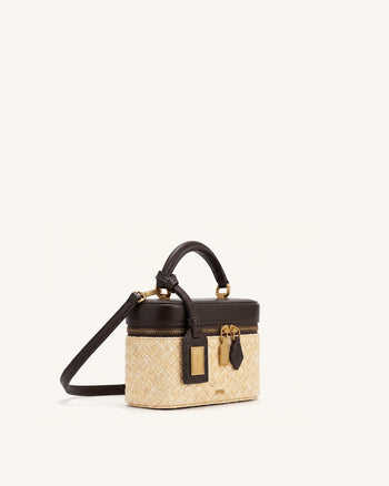 Cleo Kunststroh Box-Form Henkeltasche - Braun