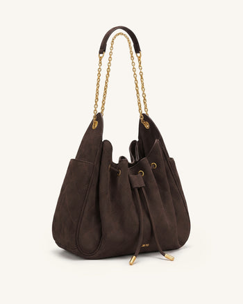 Rowan Gesteppte Beuteltasche mit Kette aus Wildlederimitat - Dunkelbraun