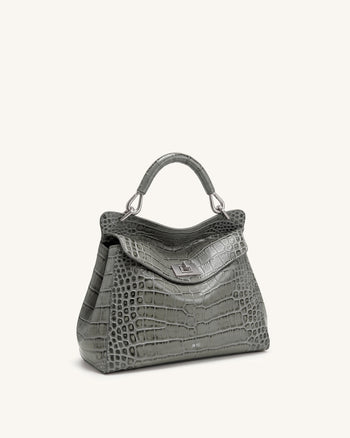 Lucia Klassische Henkeltasche - Grau-Krokoprägung