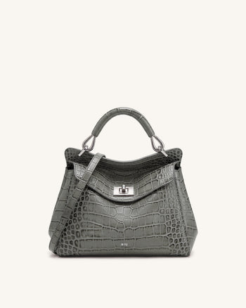 Lucia Klassische Henkeltasche - Grau-Krokoprägung