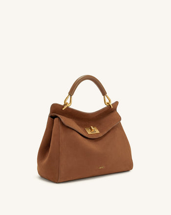 Lucia Klassische Kunstwildleder-Henkeltasche - Dunkelrotbraun