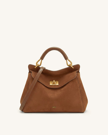Lucia Klassische Kunstwildleder-Henkeltasche - Dunkelrotbraun