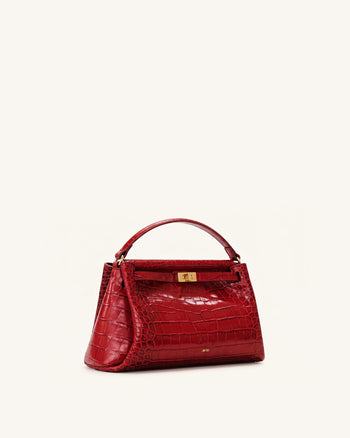 Carmen Henkeltasche - Dunkelburgunder-Kroko-Optik