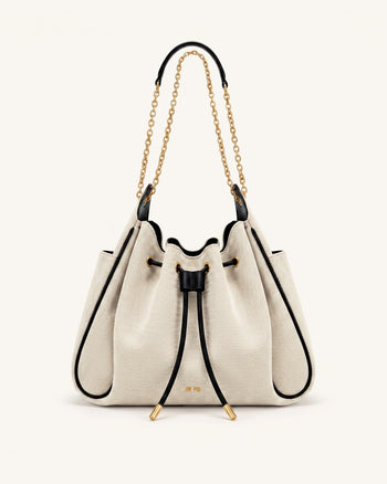Rowan Raff-Beuteltasche mit Kordelzug und Kette - Schwarzes Canvas