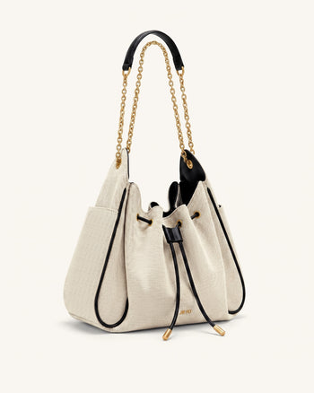 Rowan Raff-Beuteltasche mit Kordelzug und Kette - Schwarzes Canvas