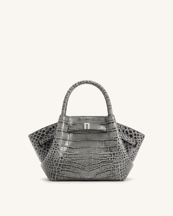 Hana Mini-Tote-Bag - Graue Kroko-Optik