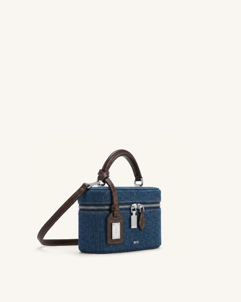 Cleo Henkeltasche in Boxform - Dunkelblauer Denim