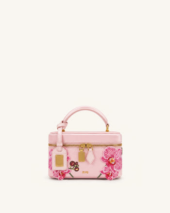 Cleo Bestickte Henkeltasche in Boxform - Sakura-Rosa