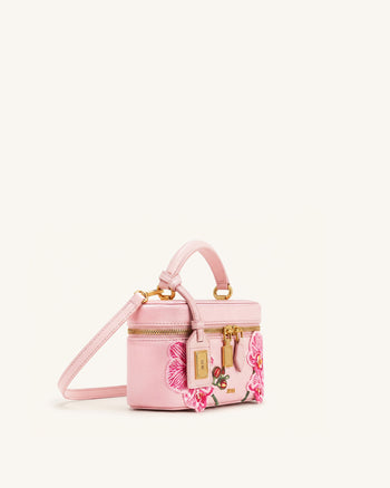 Cleo Bestickte Henkeltasche in Boxform - Sakura-Rosa