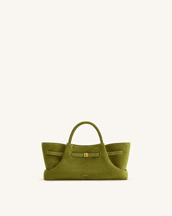 Maeve Tote Bag aus Kunstwildleder mit Dackel-Metallanhänger – Olivgrün