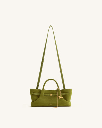 Maeve Tote Bag aus Kunstwildleder mit Dackel-Metallanhänger – Olivgrün