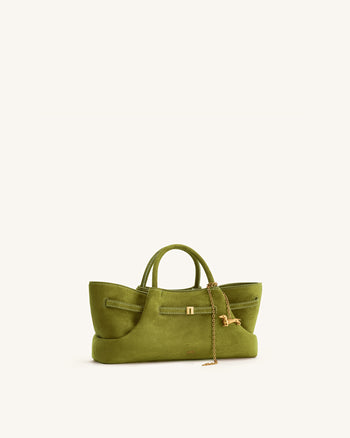 Maeve Tote Bag aus Kunstwildleder mit Dackel-Metallanhänger – Olivgrün