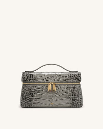 Thea Henkeltasche - Grau mit Krokoprägung