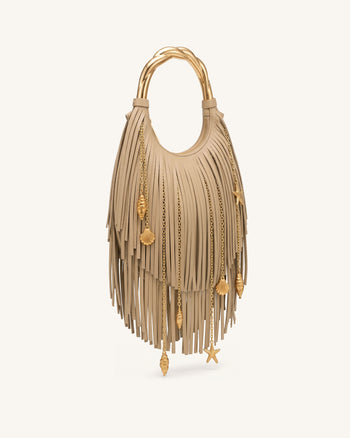 Chloe Handtasche mit Metallhenkel und Fransen - Khaki